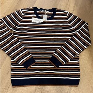 Mystree Navy and shimmer Brown Striped Crewneck Sweater